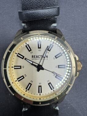 Reaction Kenneth Cole Men's Gold Tone Watch GA21779 Black Band 3ATM WR 45MM